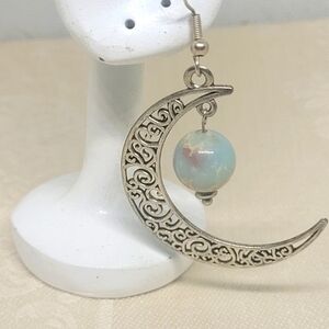 Mystical Silver and Blue Crescent Moon Earrings 925 Silver